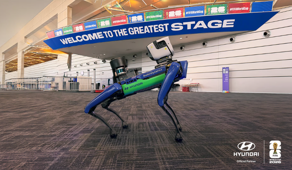 Foto: hyunday.com - El robot Spot de Boston Dynamics patrullando una zona de acceso
restringido en un estadio de fútbol moderno